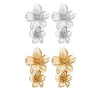 2 paires de boucles et oreilles fleur à cinq pétales, déclaration dorée, bijoux floraux, grandes boucles