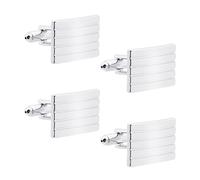 2 paires de boutons de manchette argentés à rayures en alliage pour homme, 2 * 1,4 cm, Métal, Pas de pierres précieuses