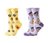 2 Paires De Chaussettes Abeille Et Papillon, Chaussettes Animaux De Dessin Animé, Chaussettes En Coton Doux, Chaussettes Intéressantes Pour Femmes, Chaussettes Chaudes Pour Filles