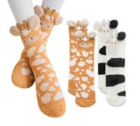 2 Paires De Chaussettes Animales De Dessins Animés, Chaussettes De Sol, Chaussettes En Toison Corail, Chaussettes Chaudes Mignonnes, Chaussettes Douces