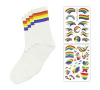 2 Paires de Chaussettes Arc-en-Ciel Avec Autocollants de Tatouage, en Coton, Décontractées Rétro pour Sports de Plein Air, Randonnée (Blanc)