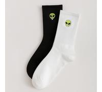 2 paires de chaussettes de base pour hommes avec motif d'alien brodé, style quatre saisons, tailles européennes et américaines, taille suffisante, confortable, respirant, résistant à l'usure et non ét