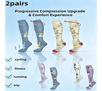 2 paires de chaussettes de compression unisexes à bout ouvert montant jusqu'au genou, chaussettes de soutien mollets souples et élastiques, convenant pour la course, les voyages, la fitness et le port