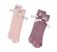 2 paires de chaussettes de dessin animé magnétique, chaussettes de couple de dessin animé, chaussettes mignonnes et amusantes en 3D, adaptées aux couples, aux enfants, etc., chaussettes rose violet
