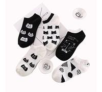 2 paires de chaussettes de dessin animé pour femmes noires et blanches, chaussettes de bateau en coton, couleur printanière et estivale, au hasard, créatives et utilesDurabilité