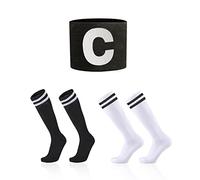 2 paires de chaussettes de football pour enfants et 1 bracelet, longues chaussettes de football antidérapantes et respirantes, pour le football, la course (7-13 ans), noir, taille unique
