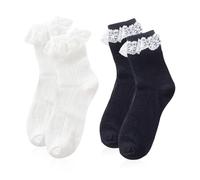 2 Paires De Chaussettes En Dentelle, Chaussettes Mi-Mollet Pour Femme, Chaussettes Tricotées, Jolies Chaussettes Pour Femme, Chaussettes Douces Et Respirantes