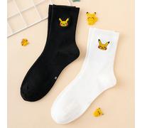 2 paires de chaussettes mi-mollet unisexes à motif Pikachu de la série Pokémon brodé, drôle et de dessin animé. Convient pour les sports, toutes saisons, tailles européennes et américaines. Confortabl