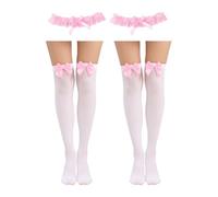 2 Paires De Chaussettes Roses Au-Dessus Du Genou Et 2 Anneaux De Jambe En Dentelle Rose, Chaussettes À Nœud Pour Femmes, Jolies Chaussettes Pour Femmes, Accessoires Vestimentaires