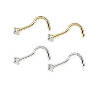 2 Paires De Clous De Nez En Spirale, Clous De Nez Dorés Courbés, Clous De Perçage Du Nez, Clous De Nez En Zircon, Clous De Nez En Acier Inoxydable