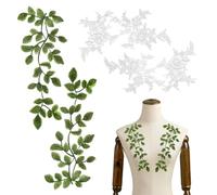 2 Paires De Dentelle Brodée, Fleurs Et Feuilles Vertes, Tissu Décoratif Pour Applique Et Embellissement De Robe