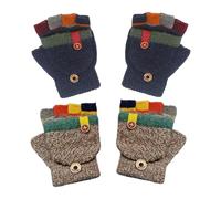 2 Paires De Gants Color Block Pour Enfants, Gants Chauds, Gants Tricotés Pour Enfants, Gants Demi-Doigts, Gants Mignons Pour Enfants, Gants Doux