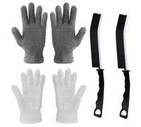 2 Paires De Gants De Nettoyage Et 2 Pièces De Brosses À Fentes, Gants En Peluche, Gants Résistants À L'Usure, Gants Antidérapants, Respirant, Outil De Nettoyage Anti-Poussière