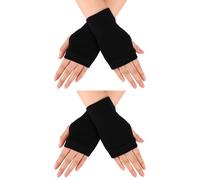 2 Paires De Gants Demi-Doigts Chauds Et Extensibles Pour L'hiver, Unisexes Le Noir