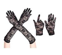 2 Paires De Gants en Dentelle Noire, Longueur Coude, Pour Costume, Femmes, en Maille