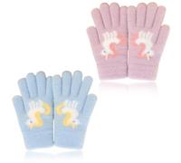 2 Paires de Gants en Tricot Chauds pour Enfants, Gants de Sable de Cristal Colorés Gants Thermiques Doux Bon Extensible Mitaines avec Motif de Licorne Roman pour Filles de 6 à 11 Ans