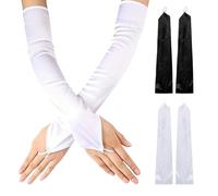 2 Paires de Gants pour Femmes en Satin - Longs, Sans Doigts, Doux, Élastiques et Élégants pour Occasions Formelles, Cosplay et Mariages (Blanc)