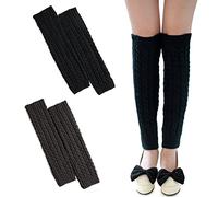 2 Paires De JambièRes D'Hiver, JambièRes Pour Femmes, JambièRes TricotéEs, Chaussettes Hautes Aux Genoux, JambièRes Chaudes Longues Pour Femmes (Noir + Gris Foncé)