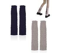 2 Paires De Jambières Tricotées Pour Femmes, Chaussettes Hautes, Chaudes Et Longues Pour Garder Au Chaud (Bleu Marine + Gris Clair)