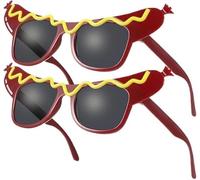 2 paires de lunettes de soleil amusantes en forme de hot-dog, idéales pour décorer une fête, idéales pour Halloween, un anniversaire, un bal masqué, comme accessoires photo et cadeaux de fête.