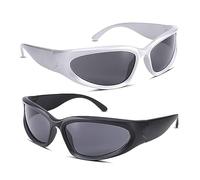 2 Paires de Lunettes de Soleil de Sport pour Hommes et Femmes, Lunettes de soleil y2k, Enveloppant Mode Sport Lunettes, Lunette de Cyclisme, Rétro Lunettes, pour Conduite, Pêche Cyclisme Sports
