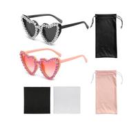 2 Paires De Lunettes De Soleil En Forme De Cœur Avec Strass Et Diamant - Style Rétro Transparent (Rose, Noir)