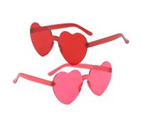 2 Paires de Lunettes en Forme de Cœur/Étoile Hippie Rétro, Lunettes de Soleil Transparentes Couleur Bonbon, Drôle de Lunettes de Soleil de Fête Pour Fête D'anniversaire(Rouge et rose rouge)