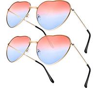 2 Paires de Lunettes Spécifications hippies Lunettes en Forme de Coeur pour Accessoire Déguisement Hippie, Cadre Or Rose (Dégradé de Rose à Bleu)