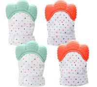 2 paires de moufles de dentition, moufle dentition réglable en silicone pour bébé, membrane phonique intégrée, stimulation sensorielle pour bébé 3 à 6 mois