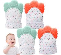 2 paires de moufles de dentition, moufle dentition réglable en silicone qualité alimentaire pour bébé, membrane phonique intégrée, stimulation sensorielle pour bébé 3 à 6 mois, moufl