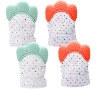 2 paires de moufles de dentition, moufle dentition réglable en silicone qualité alimentaire pour bébé, membrane phonique intégrée, stimulation sensorielle pour bébé 3 à 6 mois