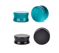 2 paires de plugs d'oreille œil de chat en pierre organique et onyx noir jauges tunnels expanseurs double évasés piercings corporels, 3/4"(19mm）, Pierre