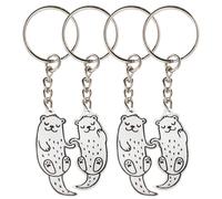 2 paires de porte-clés en forme de loutre, pendentifs en métal, animaux mignons, boucles pour couples et amis, argent, taille unique, argent, Taille Unique