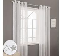 2 paires de rideaux Rideau semi-transparent avec œillets, étoile Rideau Tulle L 132xH 160cm Noël Chambre d'enfant Salon Chambre à coucher
