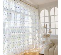 2 paires de rideaux Rideau semi-transparent Passage de tringle Pompons(bleu,violet,jaune), Rideau Tulle L 132xH 274cm Chambre d'enfant Salon Chambre à coucher