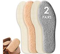 2 Paires de Semelles en Laine D'agneau, Semelles d'hiver, Semelle thermique d'hiver, Semelles Intérieures d'hiver Chaudes, Semelles chauffantes pour hommes et femmes (39 EU, Blanc Cassé + Bleu)