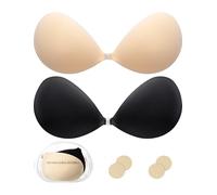 2 Paires de Soutiens-Gorge Push-Up Adhésifs pour Femmes - Soutien-Gorge Invisibles, Respirants & Réutilisables, sans Bretelles et sans Dos pour Un Port Quotidien avec 2 Packs de Couvre-Nipples