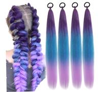 2 paires d'extensions de cheveux violets pour tresses, cheveux synthétiques pré-étirés dégradés de lavande avec bande élastique pour enfants, 25, 6 pouces - Tressage lavande