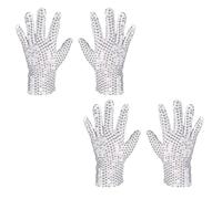 2 Paires Gants à Paillettes, déguisement des années 80 ou 90 et fête rave, Halloween, Cosplay ou punk, King of Pop Gants de Danse à Paillettes Mascarade Classique Jazz Courts, pour enfants, adultes