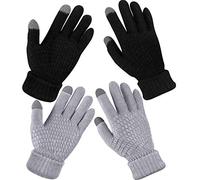 2 Paires Gants d Écran Tactile d'Hiver Chauds en Polaire (Noir, Gris)