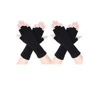 2 Paires Gants Unisexes Demi Doigt Extensible Gants Tricotés Allongés Mitaines Poignet Gants Chauds d'Hiver (Noir),M