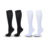 2 Paires haussettes de Compression pour Hommes, Potenziano Circolazione, per Atletica, Corsa, Viaggi Volo, Ciclismo, Adatto alla Gravidanza (Bianco, Nero)