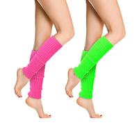 2 Paires Jambiere pour Femmes Rose Fluo Vert Fluo Tricoté Guetre Années 80 90 Accessoires de Fête de bal Rétro Fête Danse Aérobic Accessoires de Costume
