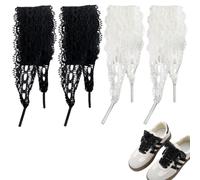 2 paires lacet fluffy, motif dentelle lacet elastique, longueur 100 cm, confortables et sûrs, lacets à la mode (blancs).
