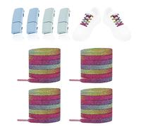 2 paires Lacets Élastiques sans Nœud Bleu&Vert Boucle Magnétique et Lacets de Couleur Arc-en-ciel Lacets Paresseux sans Nœud pour Baskets Bottes en Toile pour Cyclisme Marche Voyages