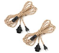 2 paires Lustre Corde de Chanvre Câble 4.5m, Hotloop Douille E27 Interrupteur avec Fil Cable Ampoule, Pour DIY Lampe Suspension Lumière Pendante Industrielle Lustre Douille Fil Electrique Vintage