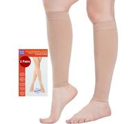 2 Paires Medicale Bas de Contention Femme et Homme 20-30mmhg Classe 2, Mollets Chaussettes de Contention pour Les varices, l'œdème, Vol de Voyage (2x Beige, L)
