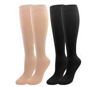 2 Paires Medicale Bas de Contention Femme et Homme 20-30mmhg Classe 2, Soutien Graduel Chaussettes de Contention pour Les Varices, l'œdème, Vol de Voyage (Noir+Beige, M)