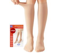 2 Paires Medicale Bas de Contention Femme et Homme 20-30mmhg Classe 2, Soutien Graduel Chaussettes de Contention pour Les Varices, l'œdème, Vol de Voyage (2x Beige, L)
