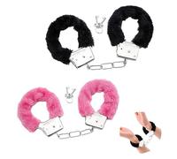 2 Paires Menottes en Peluche avec 4 Clés Kit, Menottes en Métal, Accessoires de Costume Cosplay pour Enfants, Menottes Prop Adultes pour Couple, Soirée de Bal, Cadeau de Saint-Valentin(Rose&Noir)